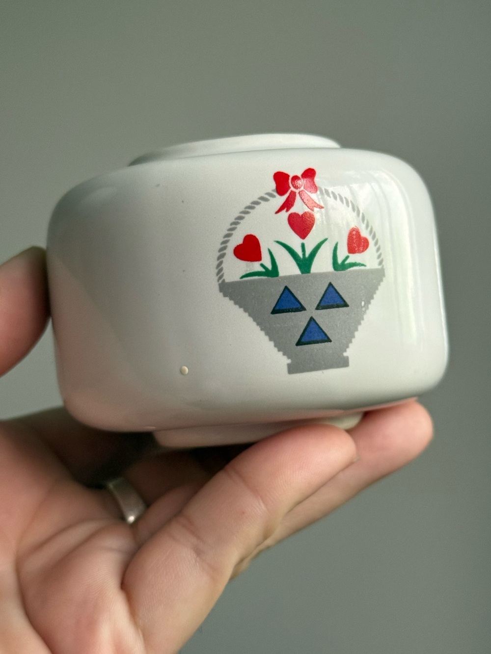 White Porcelain 2x3" Bud Vase Cottagecore Flower Heart Basket Pattern